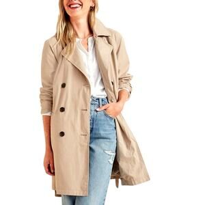 Old Navy Women's Small Tan Long Sleeve Button Water-Resistant Trench Coat
